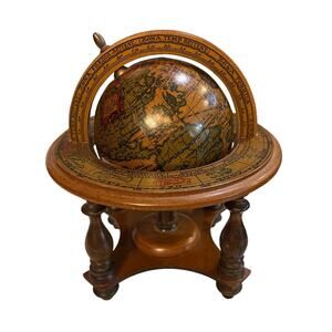 Vintage Wooden Tabletop Globe Zodiac Astrology Signs – 8.5” Tall Made in Italy